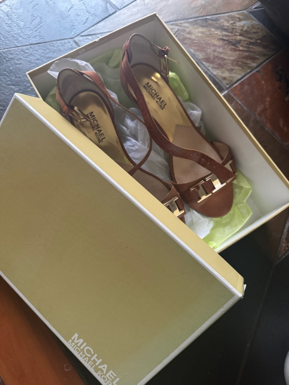 MICHAEL Michael Kors greta sandal luggage 8.5 brown leather